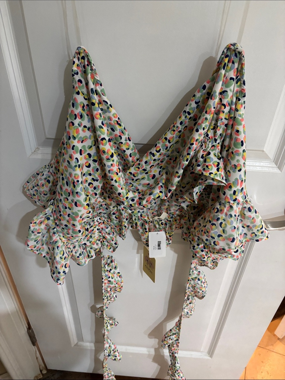 Colorful Polka Dot Ruffled wrap shirt